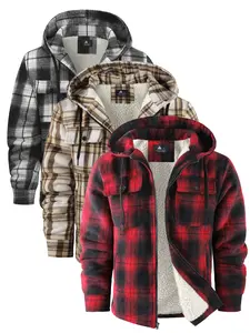 ZITY 3-piece Men's Flannel Hooded Jacket Wool-lined Plaid Shirt Jacket Zip-up Hoodie in Multiple Colors for Casual Outings & Layering