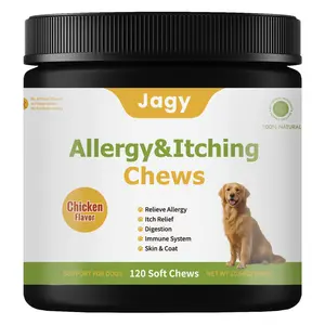 Jagy Omega-3 Allergy Relief Chews for Dogs - 120 NaturalSoft Chews Fish Oil Treats for Itchy Skin, Hot Spots & Shedding Advanced Skin & Coat Vitamins with SoothingSupport for Healthy Pet Skin & Coat