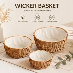 Handmade Woven Natural Wicker Willow Basket with Fabric Lining, Durable and Stylish Storage Solution Organizer, Perfect for Home Decoration and Organization