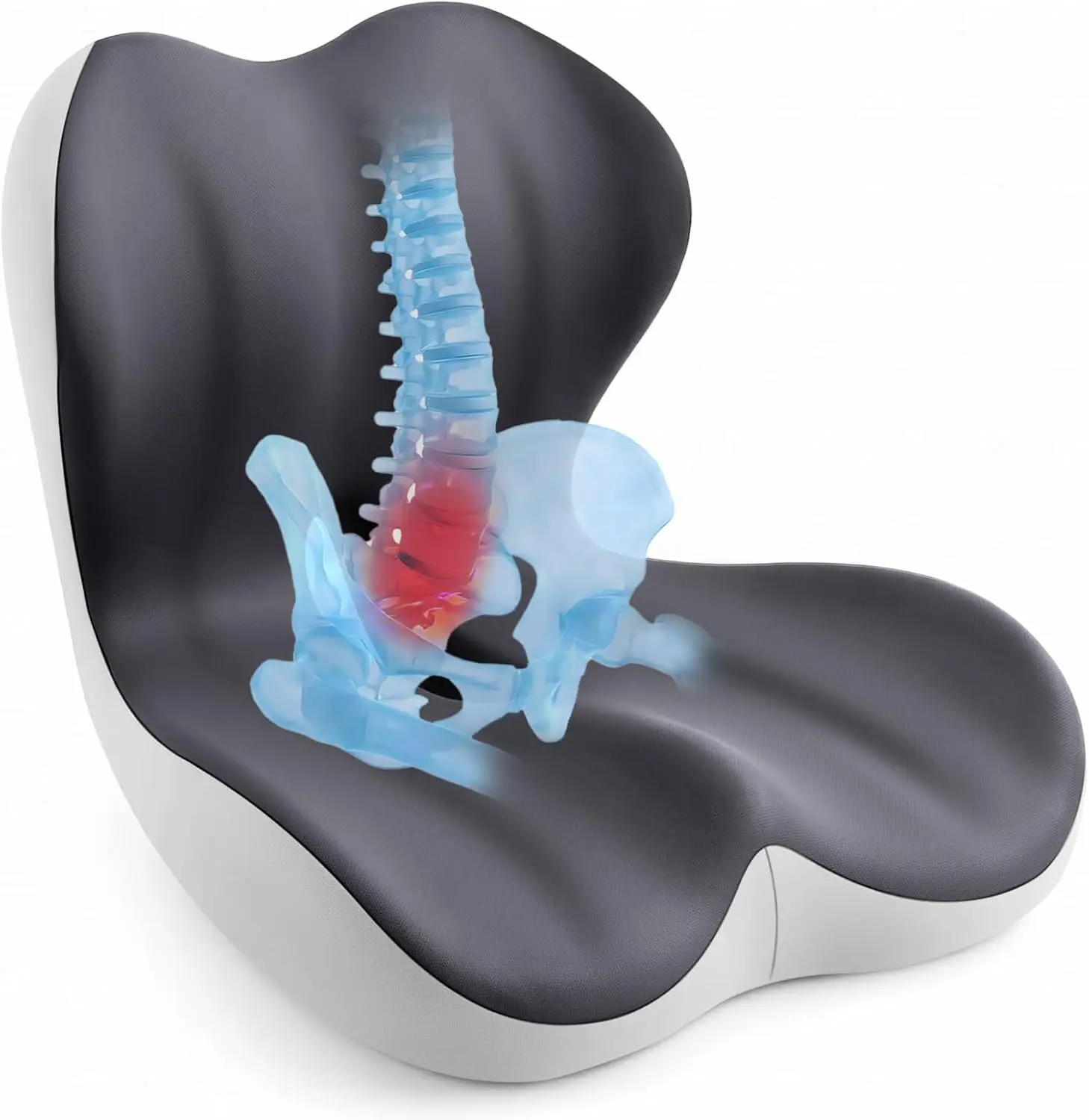 Back and Seat Cushion for Office, Back & Tailbone Pain Relief, Raised Cushion for Lumbar and Butt, Double-Sided Anti-Slip, Improves Sitting Posture, Ergonomic Memory Foam Lumbar Cushion
