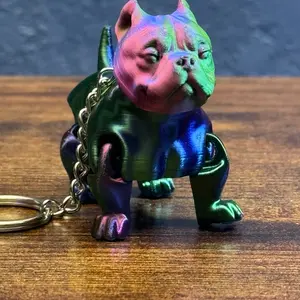 American Bully Keychain 3D Printed in Purple, Blue, Green Tri Color