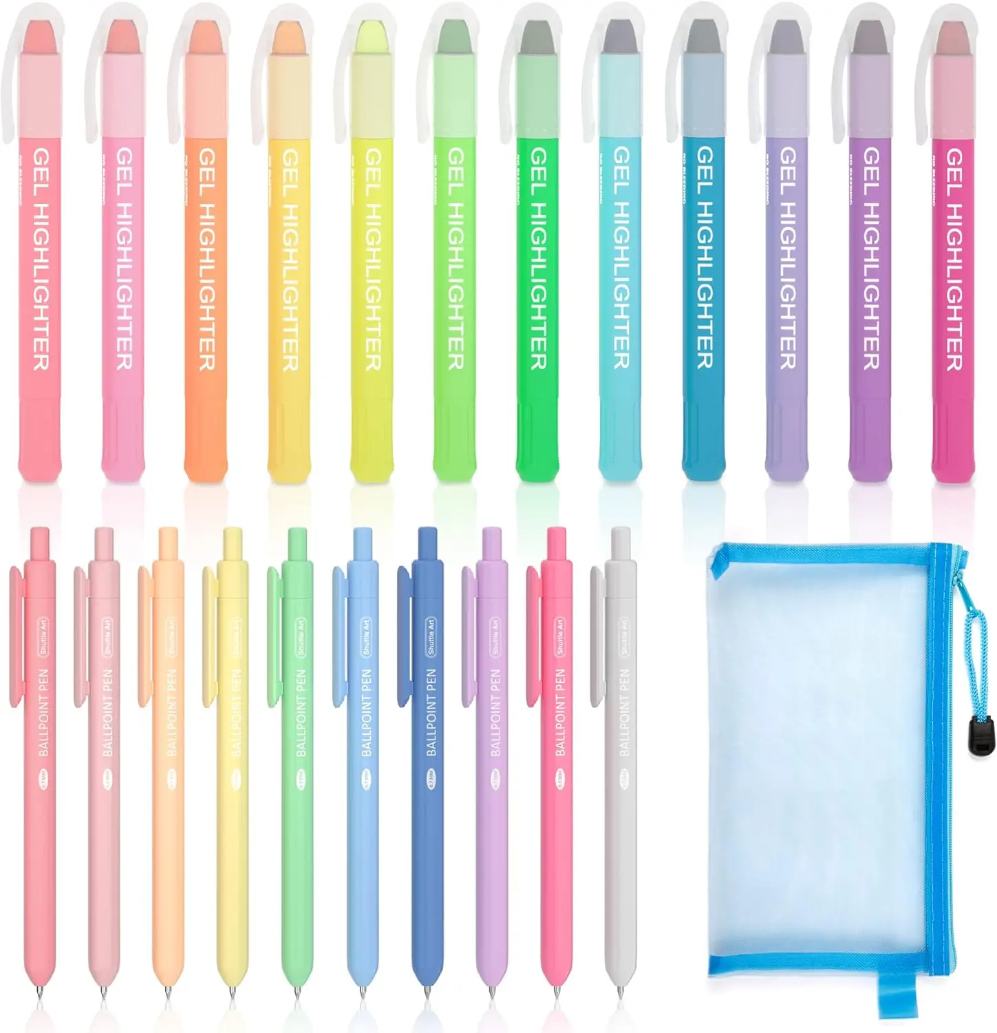 Shuttle Art Bible Highlighters and Pens, 22 Pack Journaling Kit, 12 Colors Gel Highlighters and 10 Colors Ballpoint Pens with a storage bag, Bible Markers No Bleed Through