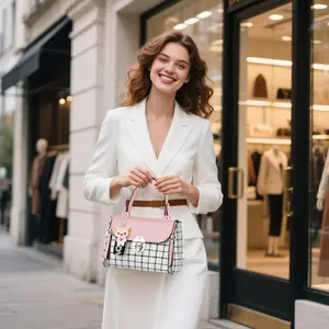 Women's Plaid Shoulder Bag with Rotating Lock, Premium PU Leather Waterproof Handbag, Adjustable Detachable Strap, Secure Compact Purse for Daily & Gift