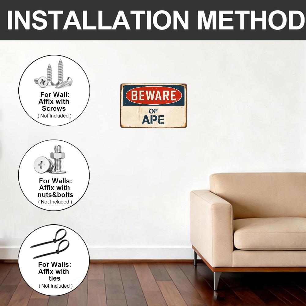 Beware of Ape Sign,8x12 Inch Aluminum Vintage Warning Sign,Weatherproof Outdoor Novelty Security Sign,Rust-Free Metal Funny Yard Sign for Home Garden Decor