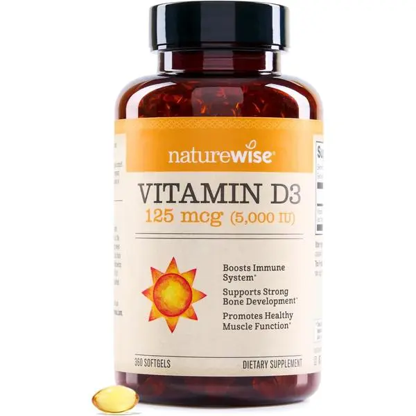 NatureWise Vitamin D3 5000iu (125 mcg) 1 Year Supply for Immune Support, Healthy Muscle Function, and Bone Health, Gluten Free in Organic Extra Virgin Olive Oil, (Mini Softgel), 360 Count
