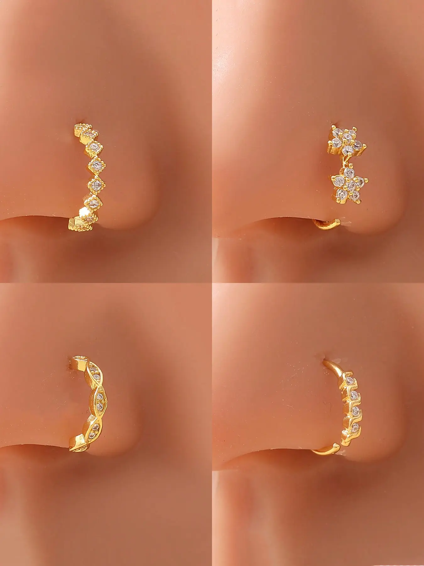 4pcs Minimalist Fashion Body Jewelry Nose Rings & Studs for Women, Copper Alloy Plum Blossom Design, Casual Style, All Seasons, Party Gift