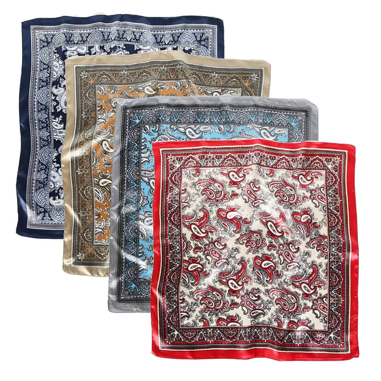 Versatile Satin Headscarf Perfect for Various Styles, 4 Piece 23'' Satin Bandanas for Women Head Scarf, Set of Silky Hair and Neck Scarves, Like Silk Scarf for Hair Scarf print
