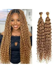 Bohemian Style Braided Human Hair Loose Human Hair #27 Honey Blonde Deep Wave Braids, Afro Human Hair, Remy Human Hair, Deep Curly Hair, Deep Wave Hair Extensions, for Volume & Length