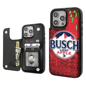 BUSCH LIGHT Beer Lover Luxury Unique Trendy Pattern Aesthetics Card Holder Wallet Aesthetic Pattern Black Casing For iphone 16 15 14 13 12 PRO PLUS MAX PU Leather Stylish Gift Shockproof Protection Anti-Drop Protective Protector Phone Cases Shell Cover