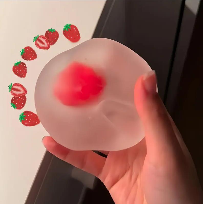 6cm Frosted Strawberry Maltose\Vaseline Squishy - Soft Fidget Stress Ball |TikTok Viral Sensory Toy Strawberry Marshmallow Squeeze Ball Toy, Kawaii Squishies, Slow Rebound Handmade Creative Gift, Stress Relief Fidget Toy for Kids & Adults