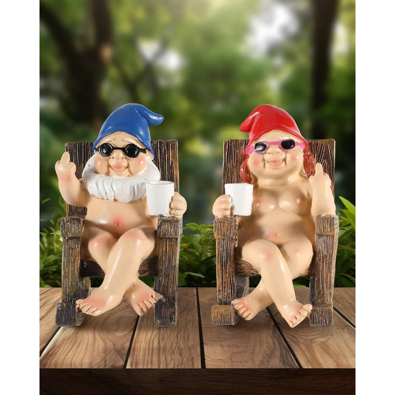 Funny  in Rocking Chair - 2 Pack  Middle Finger Decor Collectible Naked  Figurines - Naughty Gifts for Garden, Home and Office