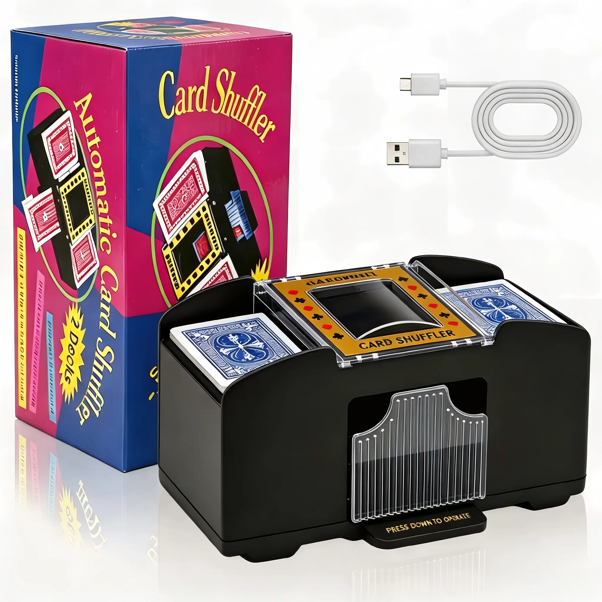 Electric Auto-Shuffle Multi-Deck Card Shuffler, 2-6 Decks Capacity, USB Rechargeable & Battery Operated, for Poker, Family Board Games, Texas Hold'em
