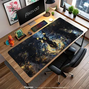 PKM Umbreon Moonlight Mouse Pad and Playmat Dark-Type Aura Design, Glowing Night Desk Mat