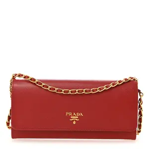 Pre-owned PRADA Leather Shoulder Bags Saffiano Wallet on Chain Fuoco