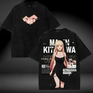 My Dress Up Darling Kitagawa Marin Oversized Washed Retro Graphic Tee Unisex Heavyweight Cotton Loose Fit Short Sleeve Top Japanese Anime Streetwear Casual Daily Lifestyle Couple Matching Fashion Pop Culture Trendy Apparel