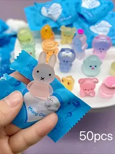 50pcs Glow-In-The-Dark Mini Figurines, Cute Animal Ornaments with Heart & Star Accents, Resin Crafts for Home & Garden Decor, Cute Collectible Figurines