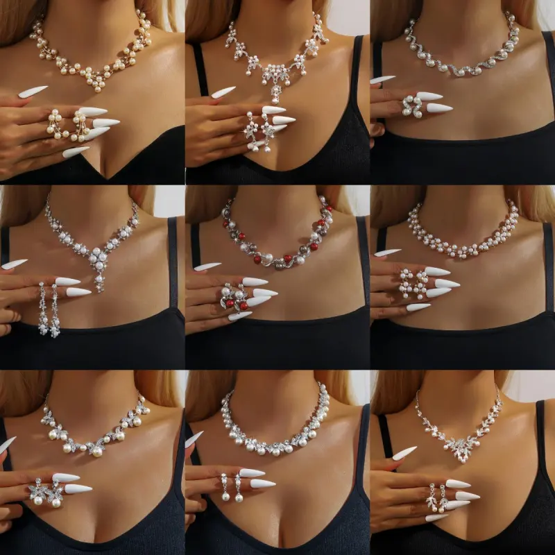 SocoPearl Series Earrings and Necklace Set, Light Luxury, Niche, DDXL0019 Versatile Sweater Chain, Collarbone Chain Jewelry, 14K Gold-Plated