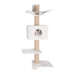 Dayna Jute & Plush 5-Level 60" Wall Mount Cat Tree w-Scratching Post & Condo