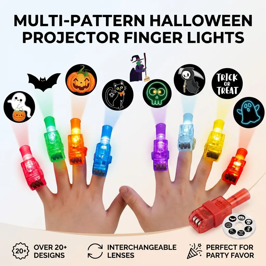 Halloween Finger Lights, 18+ Projection Patterns LED Light Rings, Glow Finger Toys for Kids, Party Favor, Halloween Party Decorations & Gifts