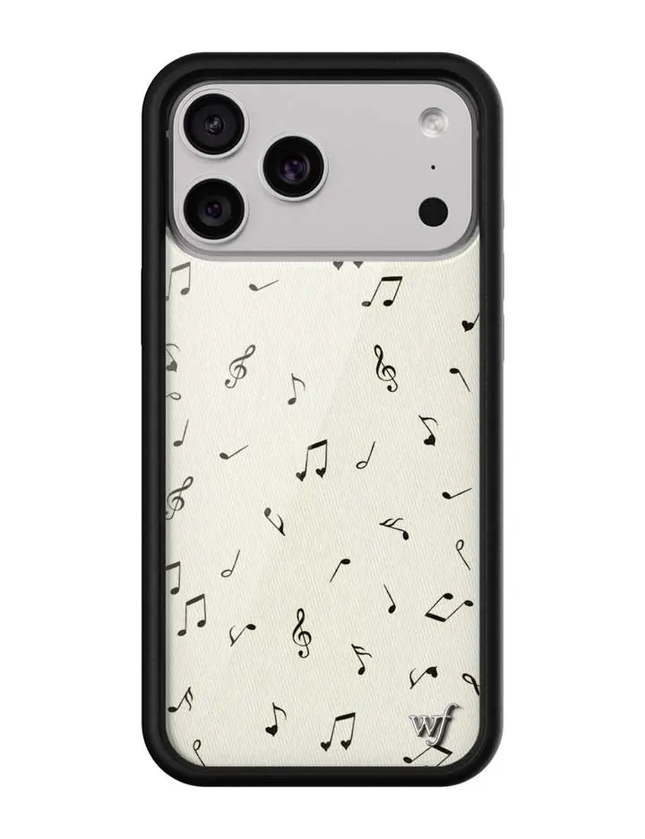 Love Notes | Limited Edition Trendy iPhone Case | Raised Protective Black Bumper | Women Owned Small Business | Egg Shell Sandy White Background Heart Shaped Musical Notes | Safety Casing Protective | Gift for Her