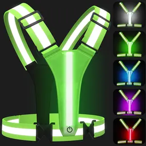 LED Reflective Vest Running Gear, 5 Colors Lights Up Running Vest for Night Walking Cycling Jogging, Adjustable Size for Men Women , Rechargeable and High Visible