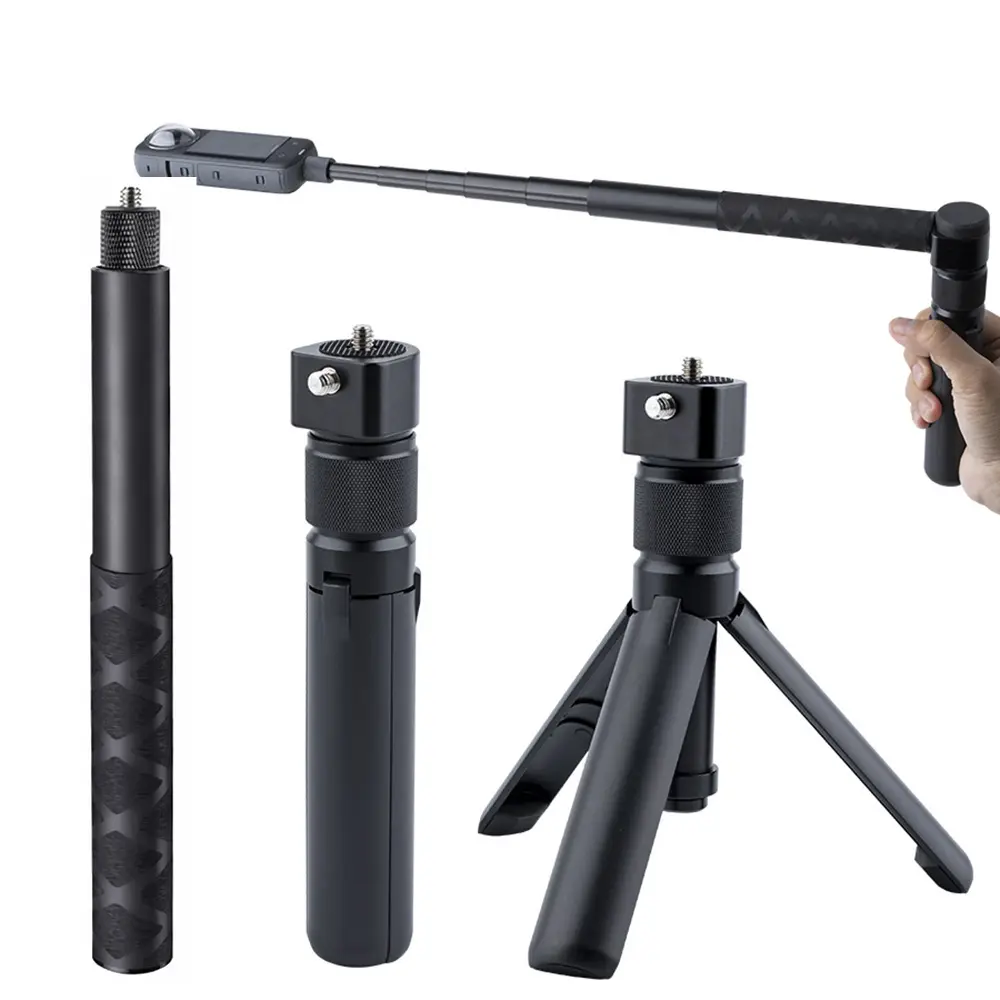 Bullet Time Handle Tripod Rotating Grip with Invisible Selfie Stick for Insta360 X5/X4, DJI OSMO Pocket 3, GoPro,1/4" Thread, 6 lbs Capacity, Compact Selfie Stick & Tabletop Tripod (47 inches)