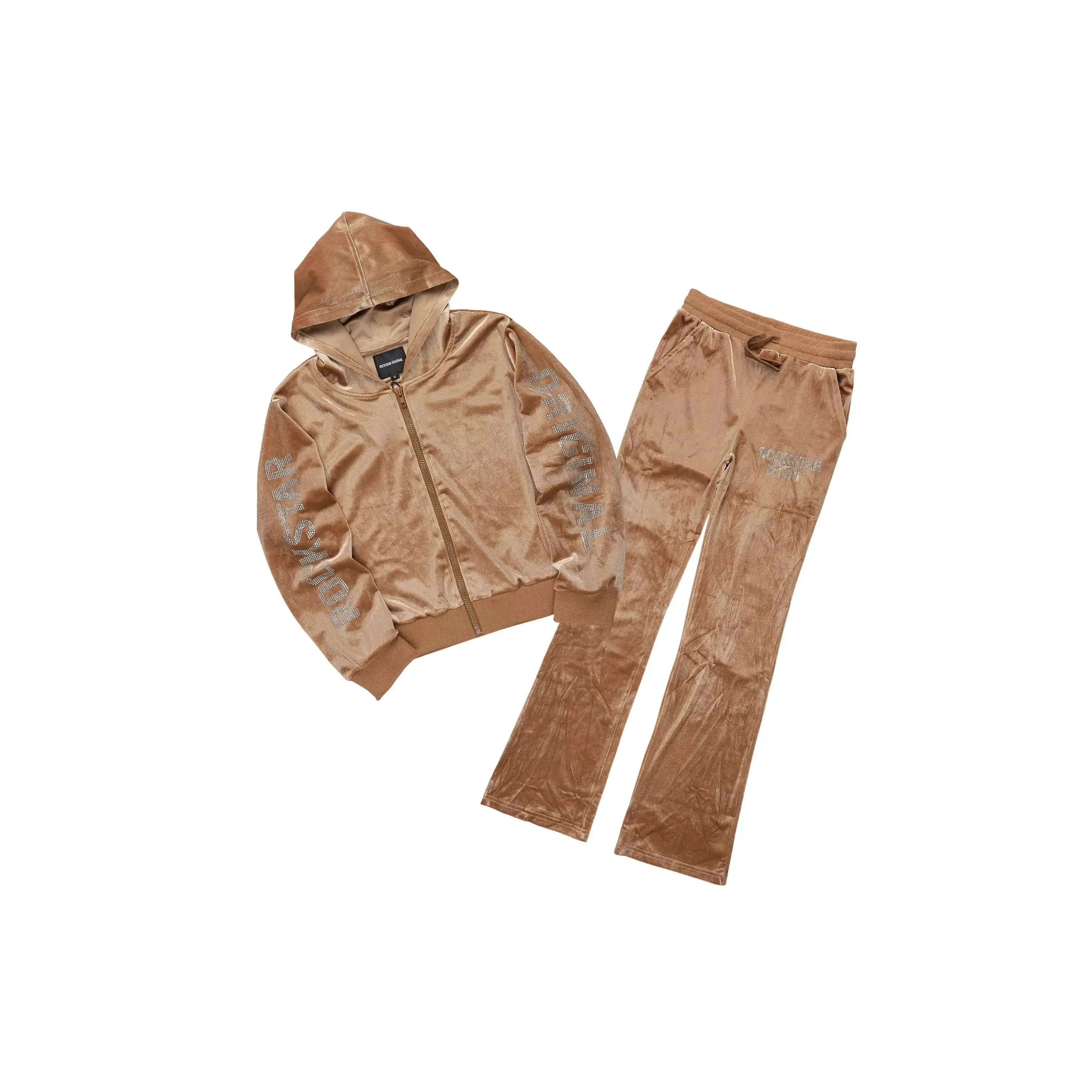 Girls Shakura Camel Stacked Velour Track Set