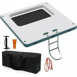 Inflatable Floating Dock Platform with Mesh Swim Area – Non-Slip EVA Deck, Rope Ladder, Connectable Water Mat, Drop Stitch Tech – Supports 4-6 Adults for Lake, Pool, Beach, Boats