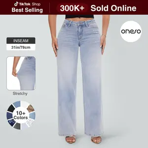 Magic ONESO Stretchy BBL Jeans Mid-low Rise Wide Leg Baggy Jeans Distressed Denim Pants Comfortable Tummy Control Curve Hugging Plus Size Regular Size Street Outfit Spring Fashion 8001