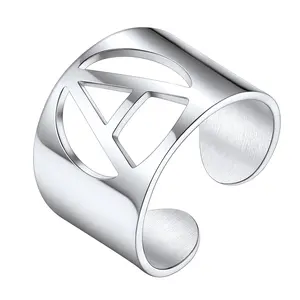 PROSTEEL Initial Letter A-Z Ring Stainless Steel Open Ring Adjustable Fits #6-#12 Cuff Ring Jewelry Unisex For Men Women with Gift Box