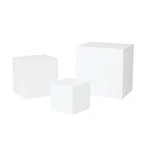 4" - 8" White Square Buffet Risers Tabletop Decoration Set - 3 Pc.