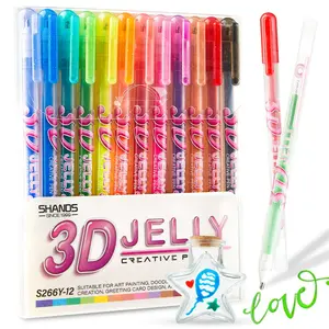 3D Jelly Pen Set,12 Colors 3D Glossy Jelly Pens, Assorted Colors Gel Ink Pens, Art Pen, Doodle Drawing Pen for DIY Painting Drawing Coloring, Crafts Scrapbooks Bullet Journaling Card Making, Photo Album Drawing Writing, Art Drawing Supplies