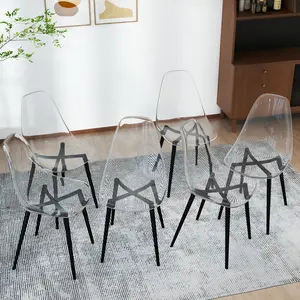 Sturdy and Durable Acrylic and Metal Dining Chair | Ergonomic Design + Anti-slip and Silent Features, with Three Colors and Two Sets to Choose from Freely