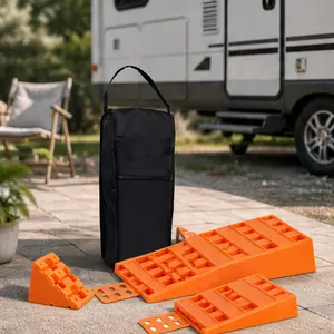 ARCH Heavy Duty 5T Caravan Levelling Ramps Set with 2 Wheel Chocks, RV Leveling Ramps for Motorhome Travel Trailer Camper, Orange Plastic Portable Carry Bag Included, Camping Trailer Levelers for Uneven Ground, Orange Color Options