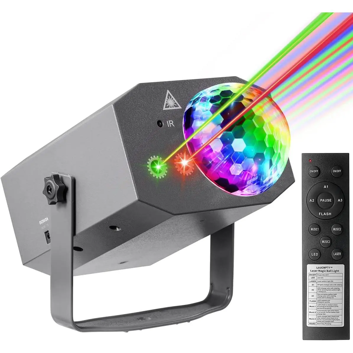 Dj Party Disco Ball Lights with Pattern and Sound Activated, 10 ft USB Cable, Laucnpty LED Stage Strobe Light That Sync with Music, Christmas Rave/Home Karaoke/Dance/Club Bar Lights for Parties