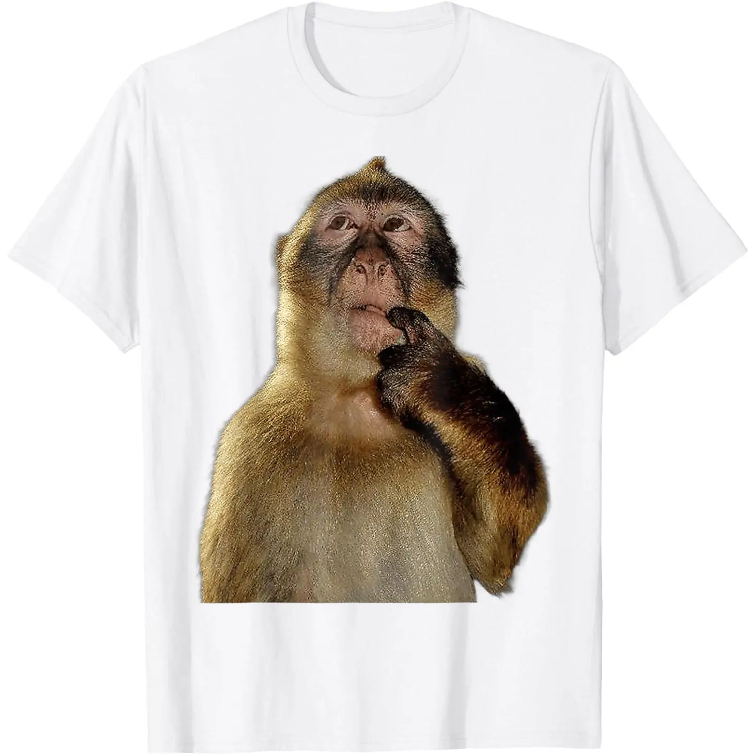 100% Cotton Thinking Monkey Funny Meme Cute T-Shirt Unisex White Clothing Streetwear
