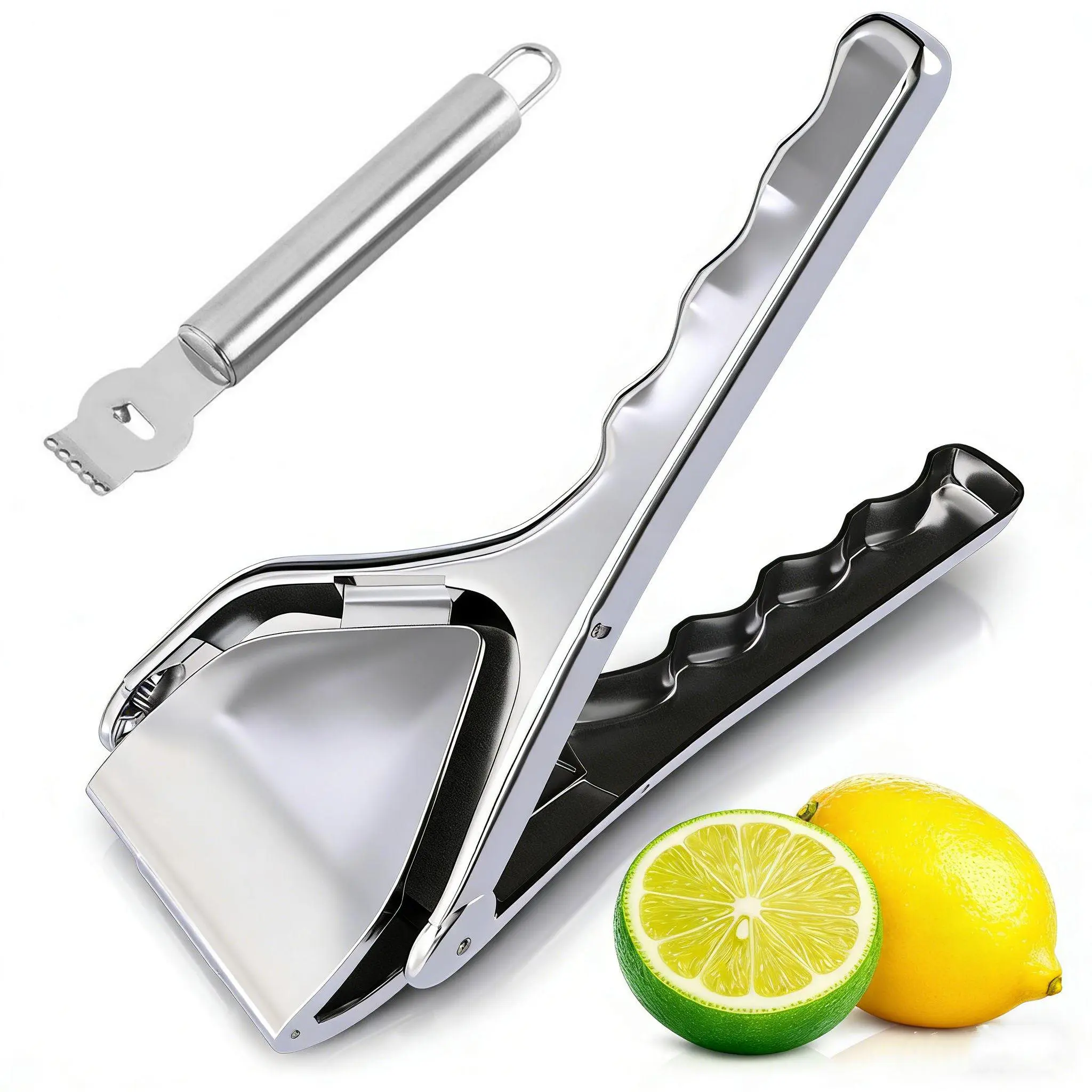 2PCS Stainless Steel Lemon Squeezer Set, Lemon Peeler Tool, Heavy - Duty Lime Squeezer, Manual Juicer for Lemon Citrus Lime Orange, Easy Squeeze Fold, Handheld Citrus Squeezer