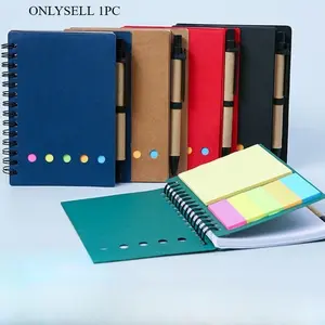 1pc Spiral Pocket Notebook with Pen Holder, Sticky Notes & Colored Index Tabs - Durable Brown Paper Cover Notepad - Convenient Small Size for Easy Portability Spiral Notebook Journal, Spiral Bound Notepad