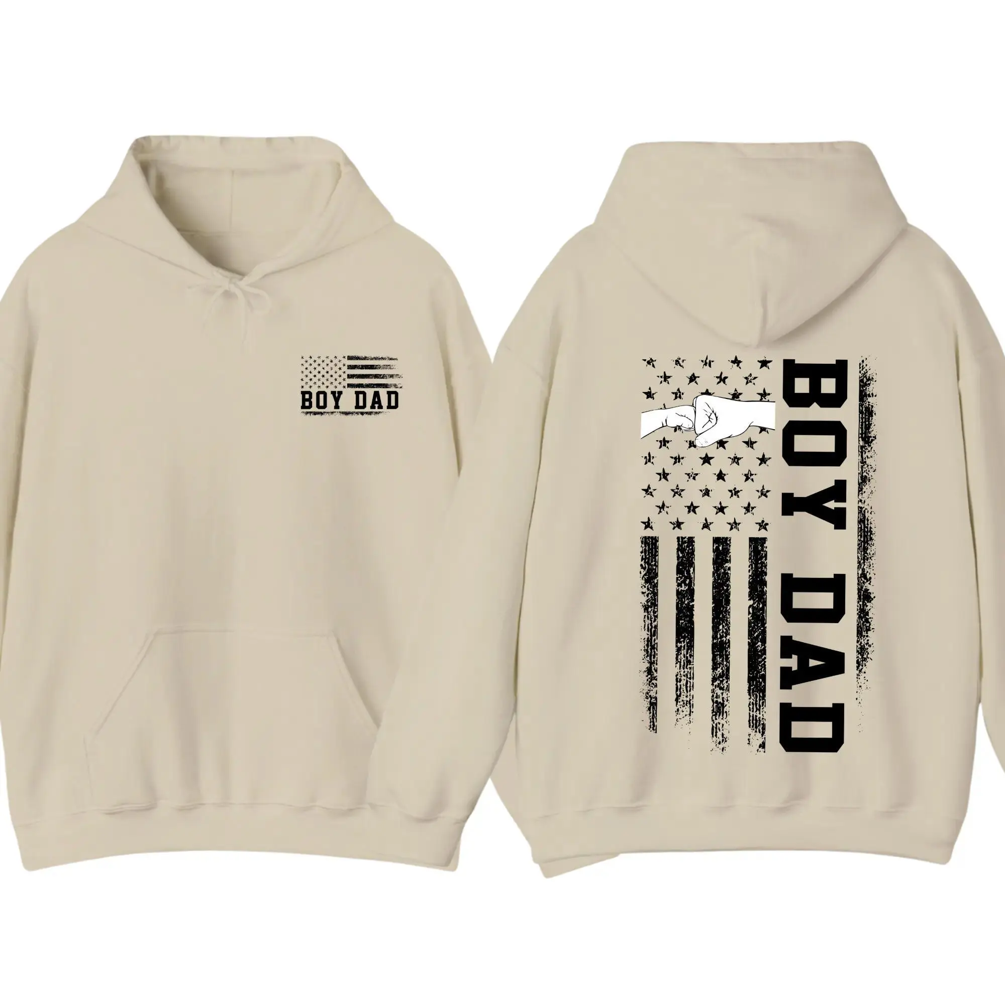 Menswear Father-Son Bond Hoodie - Flag & Fist Bump Printed Soft Fabric Pullover, Funny Father’s Day Gift, Trendy Casual Streetwear Sweatshirts for Men (T-Shirt Style Design)