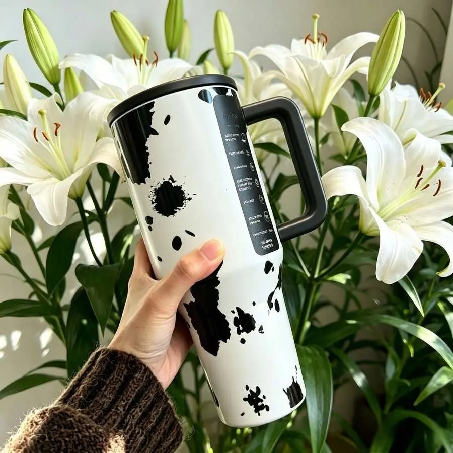 Traveler 32 Oz/40 Oz Water Bottle With Handle & Flip Straw - Fits In Cup Holder, Leak Resistant Tumbler-Reusable Insulated Stainless Steel & Rubber Base - Gifts For Women & Men