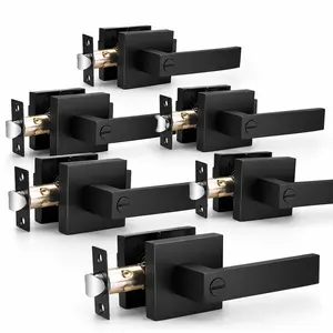 6 Pack Matte Black Door Handles Heavy Duty Flat Square Privacy Interior Door Levers for Bedroom & Bathroom, Keyless Interior Handles for Left &Right Handled Doors