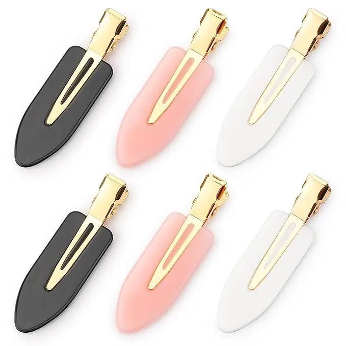 6 Pcs Creaseless Hair Clips No bend No Crease Hair Clip Makeup Clips for Women and Girls Flat Hair Clips for Hairstyling Salon Golden Handle