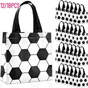 12/24Pcs Soccer Quirky Gift Bags With Handles Bulk Sport Theme Treat Candy Bags Soccer Team Present Non Woven Goodie Snack Favor Bag for Sport Boys Birthday Party Favor Baby Shower Decorations Supplies