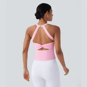 Halara Softlyzero Plush Backless Cut Out Twisted Yoga Tank Top#summer Gym Casual Wear Workout Ribbed #summervibes