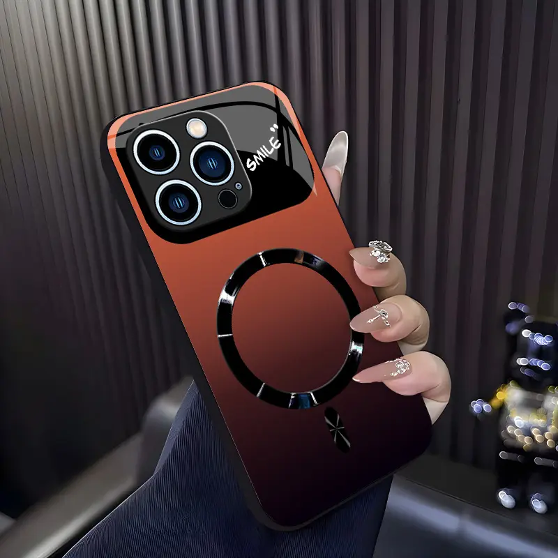 Luxury Sunset Gradient MagSafe-Compatible Glossy Protective Casing for iPhone 17,16,15,14,13,12,11 with "SMILE" Design, Smartphone-Cellphone-Handheld Accessories (Model 952)