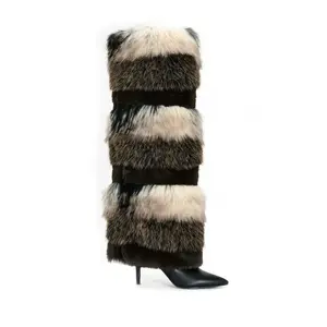 LANGLAU-BROWN MULTI FAUX FUR STILETTO BOOT