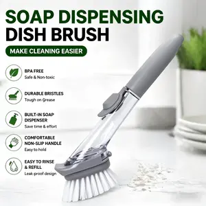 Dish Brush with Soap Dispenser Storage Set with 2PCS Brush Refills & Holder, Dish Scrubber with ,Dish Wand with Soap Dispenser kitchen gadgets