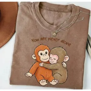 Viral Punch Monkey Shirt, Cute Baby Monkey Hugging Plush Toy Graphic Tee, Emotional Animal Lover Gift, Soft Vintage Unisex T-Shirt, Cozy Aesthetic Monkey Meme Shirt