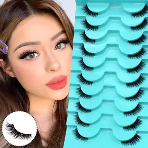 GROINNEYA 10 Pairs Fluffy Soft Half Eyelashes Cat Eye Lashes Natural Look Faux Mink, Lightweight Eyelashes 4D Thin Spiky Lashes Criss Cross False Eyelashes Wispy Lashes With Clear Band,Tail Elongated Eyelashes,Perfect For Daily And Date,Vocation, Cosmetic