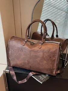 Men's Vintage Large Capacity, Casual Solid Color Zipper Shoulder Strap Bag for Work & Daily Used, Retro Design Travel Duffle Bag for Men